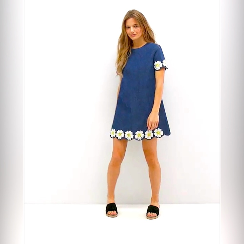The English Factory Denim Short Sleeve Dress With Daisy Embroidered Detail, S